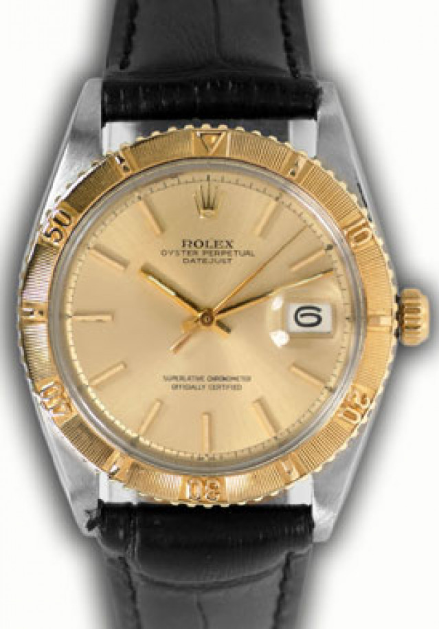 Rolex 1625 Yellow Gold & Steel on Strap Champagne with Gold Index